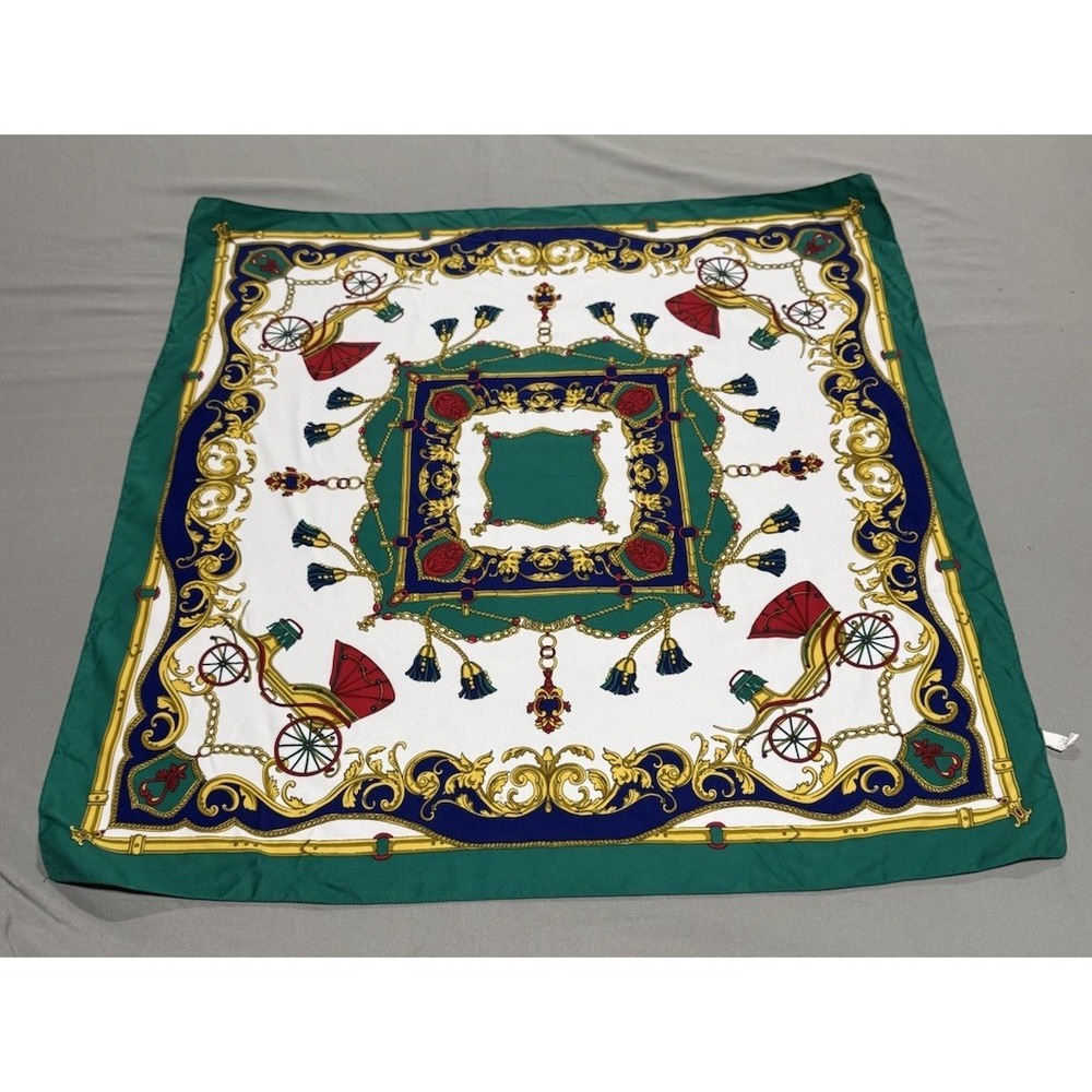 Made in Italy Equestrian Chain Print Square Scarf 34" Green Blue Baroque